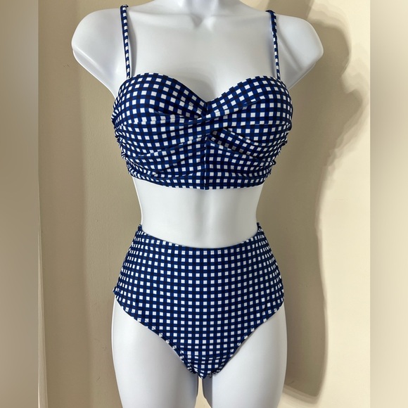 Blue Gingham Push Up High Waist Bikini Set - Picture 2 of 9